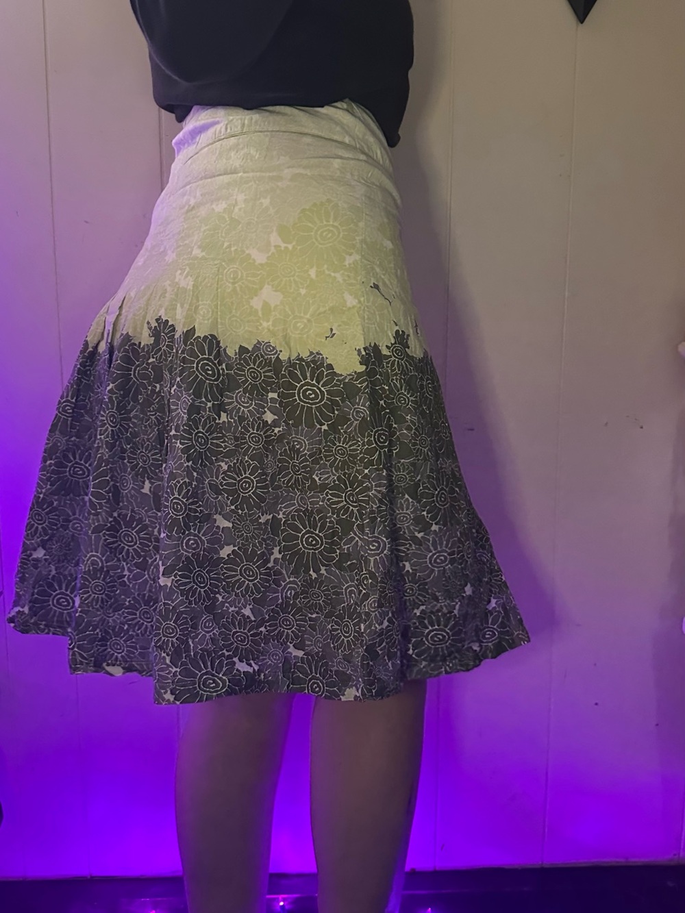 Y2K Cottagecore Coquette 100% Cotton Light Green Ombre Floral Midi Skirt George